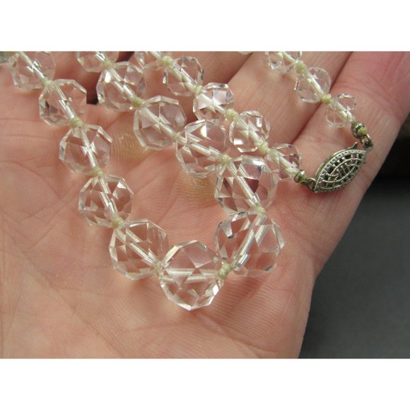 16" Sterling Silver Chunky Faceted Clear Quartz Necklace Vintage Minimalist - Picture 3 of 6